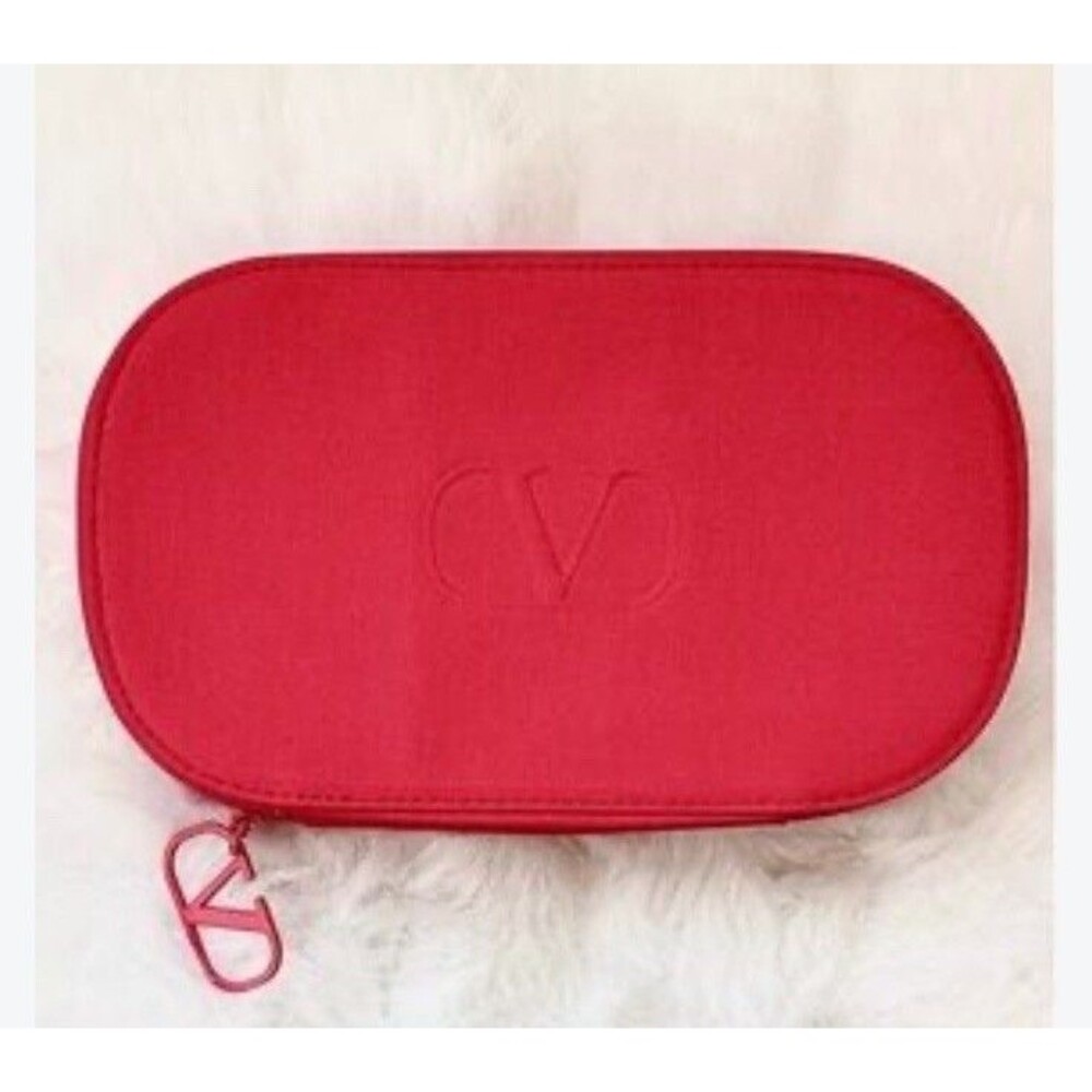 Valentino RED Cosmetic Makeup Travel Zipper Pouch Purse GWP Bag NEW Crushed